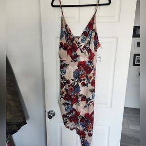 Charlotte Russe 1X asymmetrical, multicolor floral spaghetti strap dress